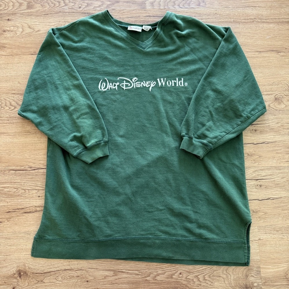 VTG Walt Disney World Green Mickey Mouse Sweatshirt Embossed Embroidered Size XL